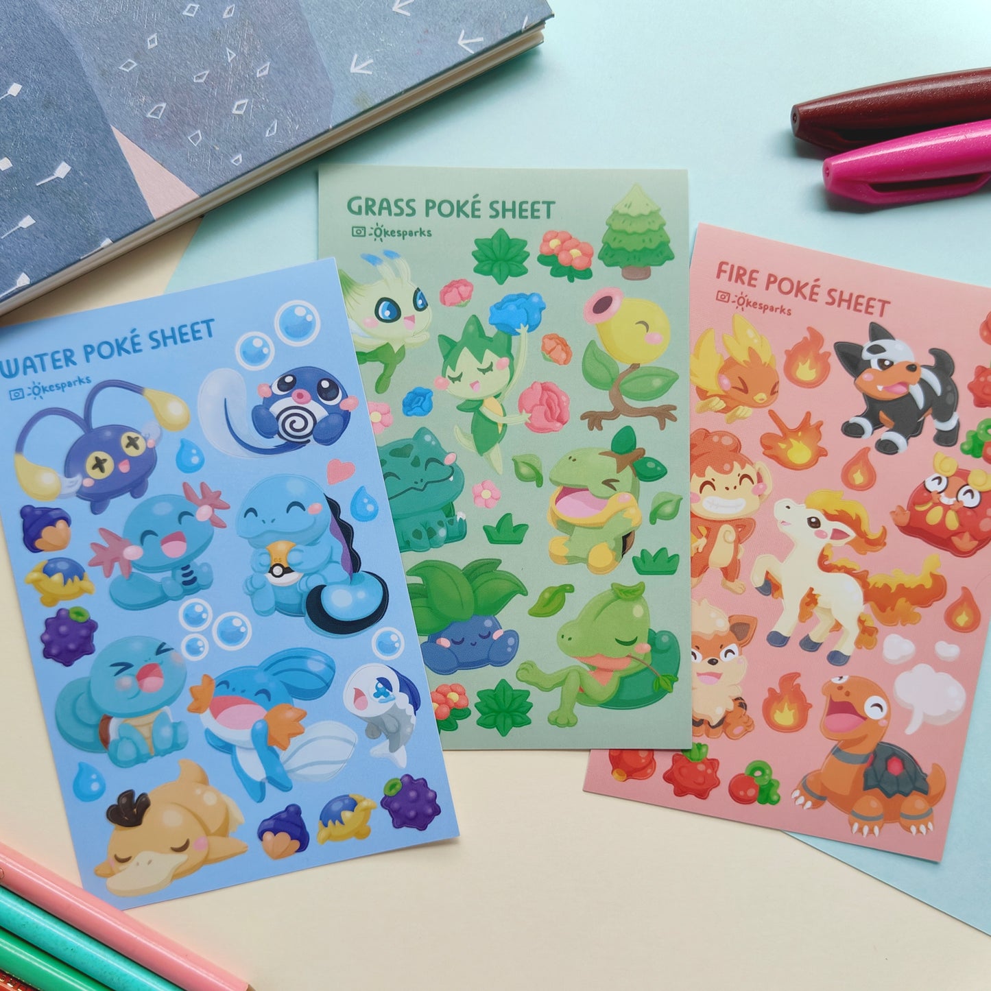 Fire Grass Water Sticker Sheets