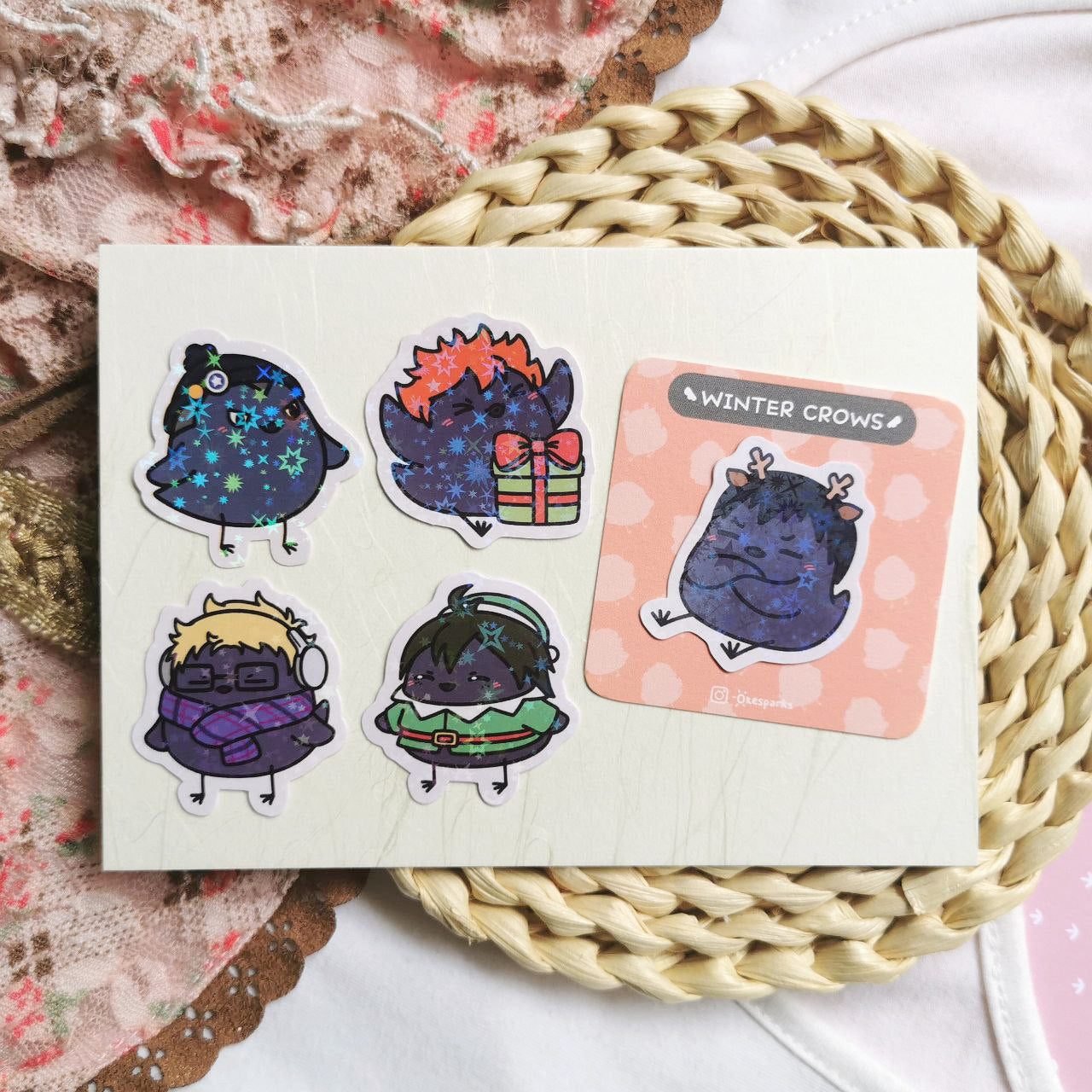 HQ Karasuno Winter Birb Holographic Stickers