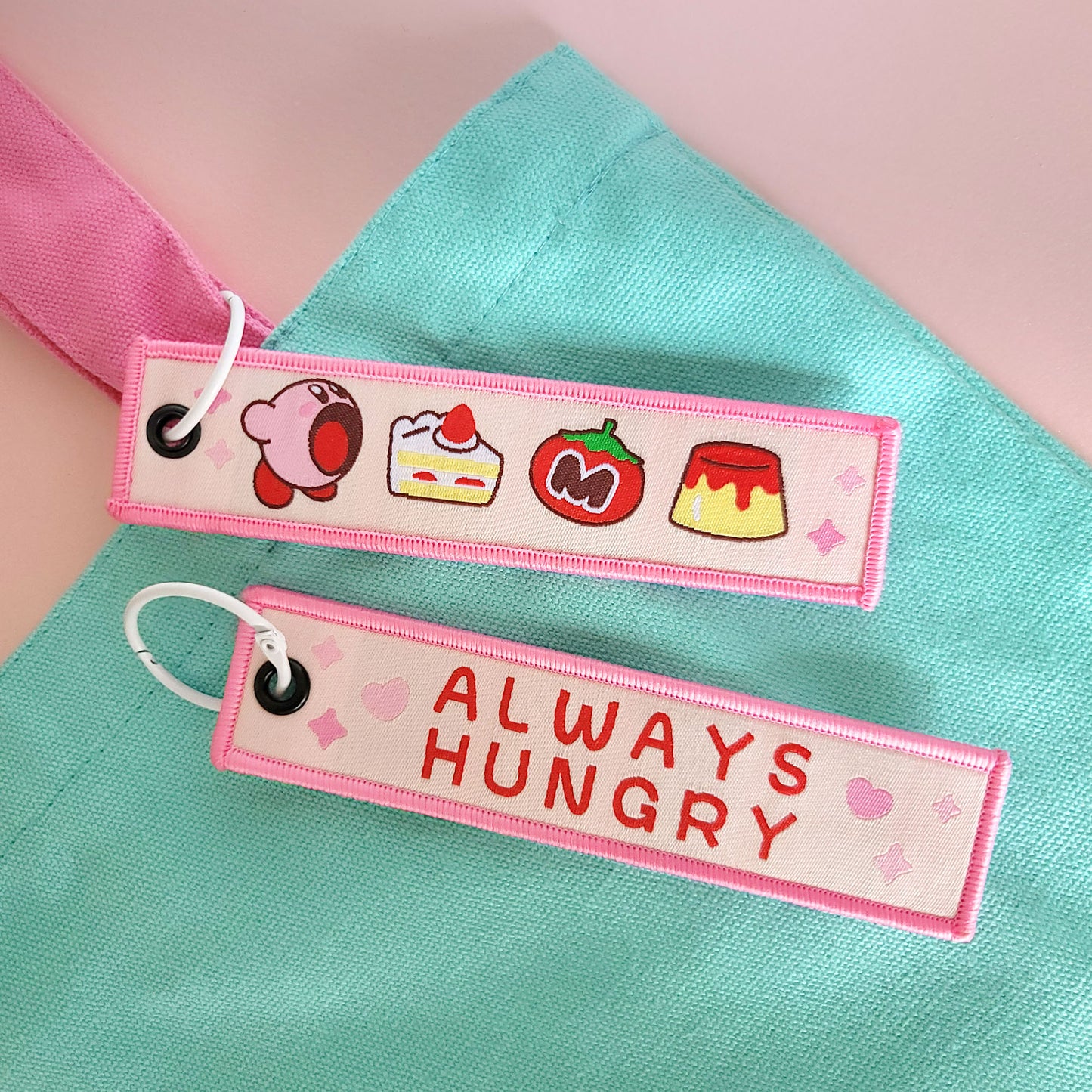 Kirbo Always Hungry Embroidered Flight Tag Keychain