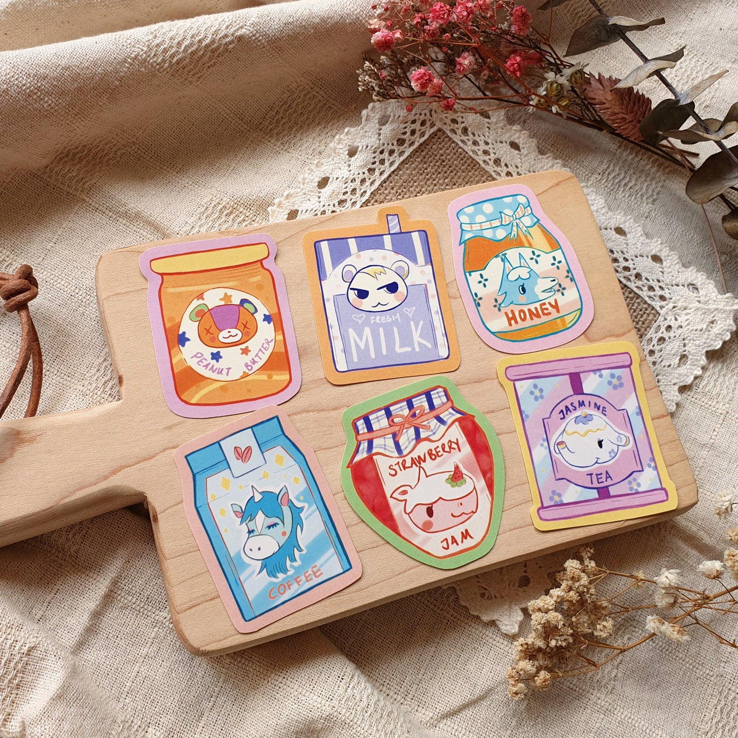 Animal Crossing Sticker Pack Cute Villagers Tea Jam & Drinks Dom Judy Raymond Marshal Merengue Lily Stitches Marina Tangy Skye Julian Tia