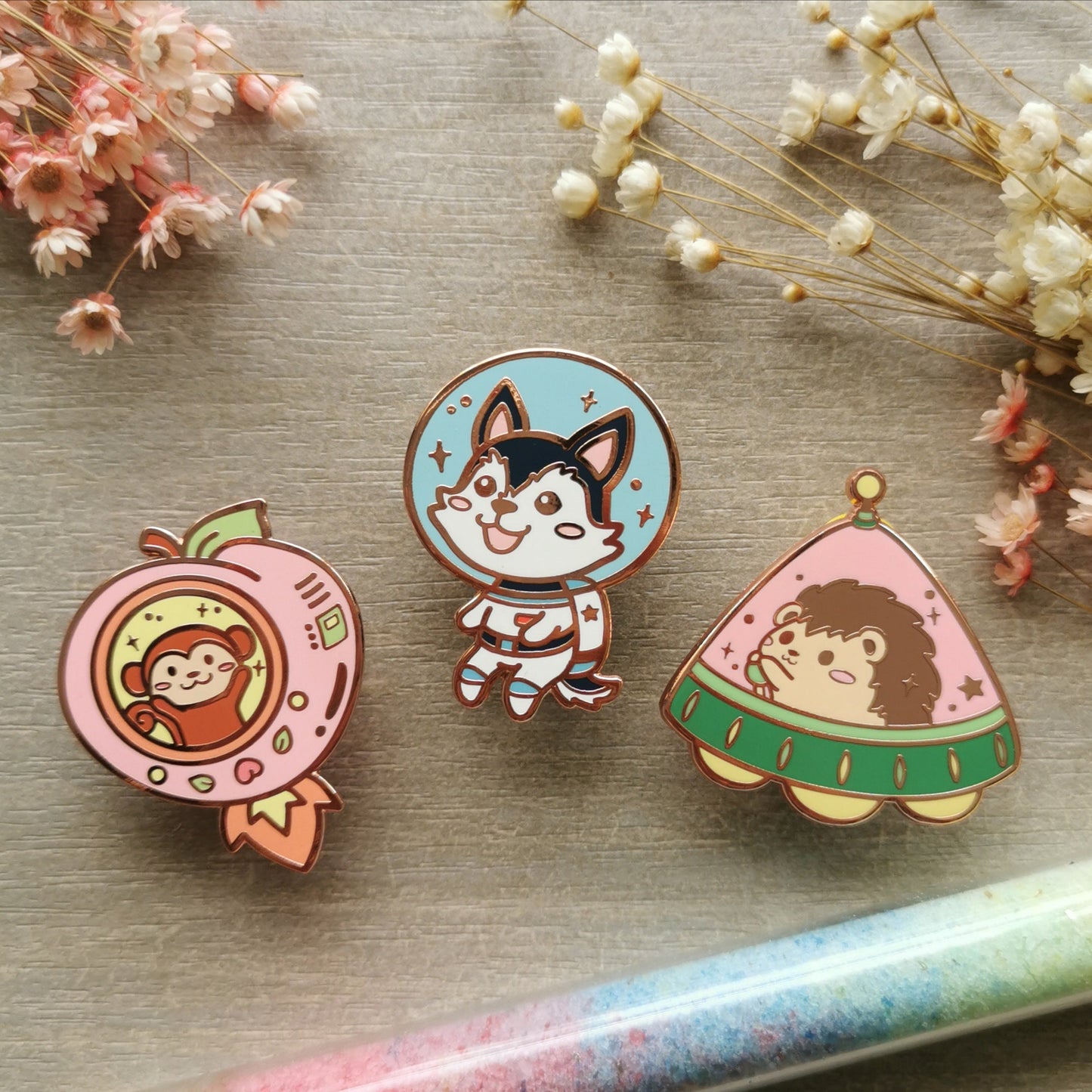 Animals in Space | Monkey X Peach Enamel Pin