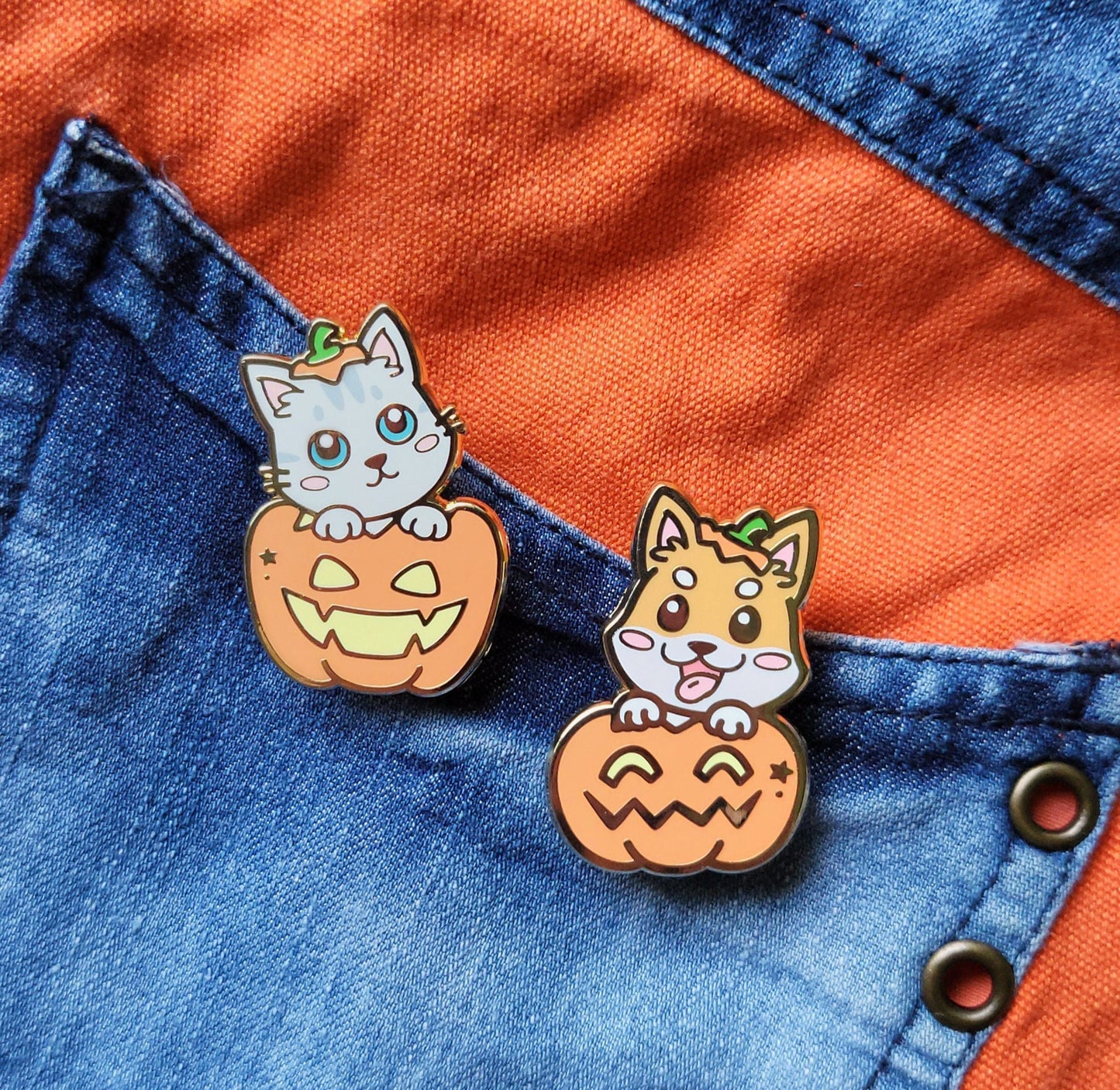 Witch'a Doing Halloween Shiba Inu & Cat Enamel Pins
