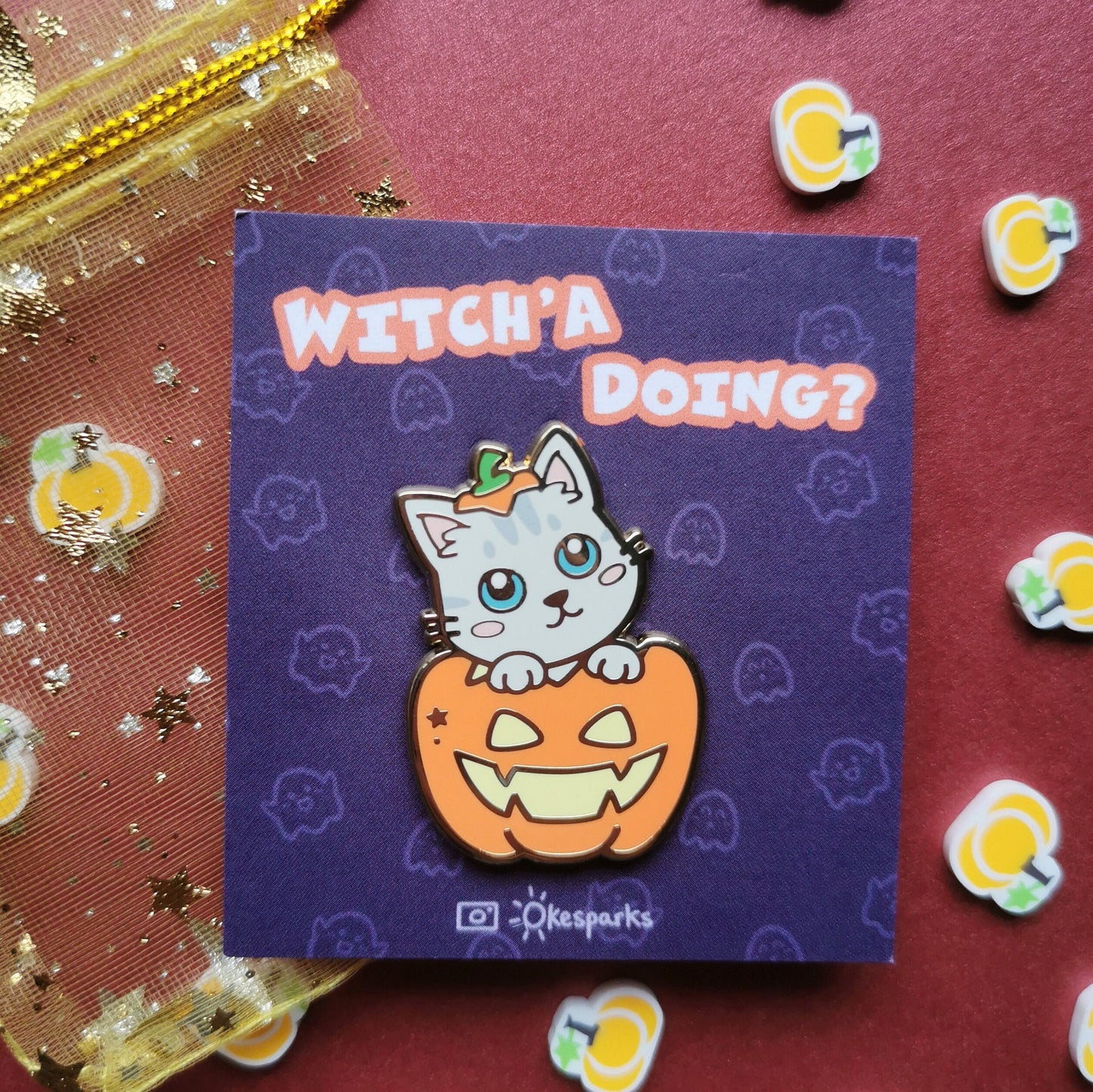 Witch'a Doing Halloween Shiba Inu & Cat Enamel Pins