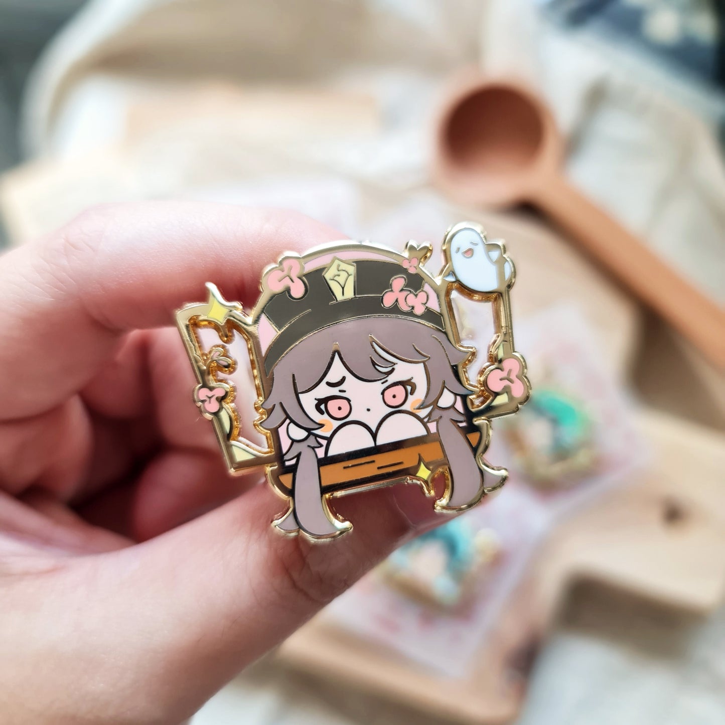 Genshin Hello Traveller! Clear Resin Enamel Pin Set | Zhongli Childe Klee Xiao Venti Hutao
