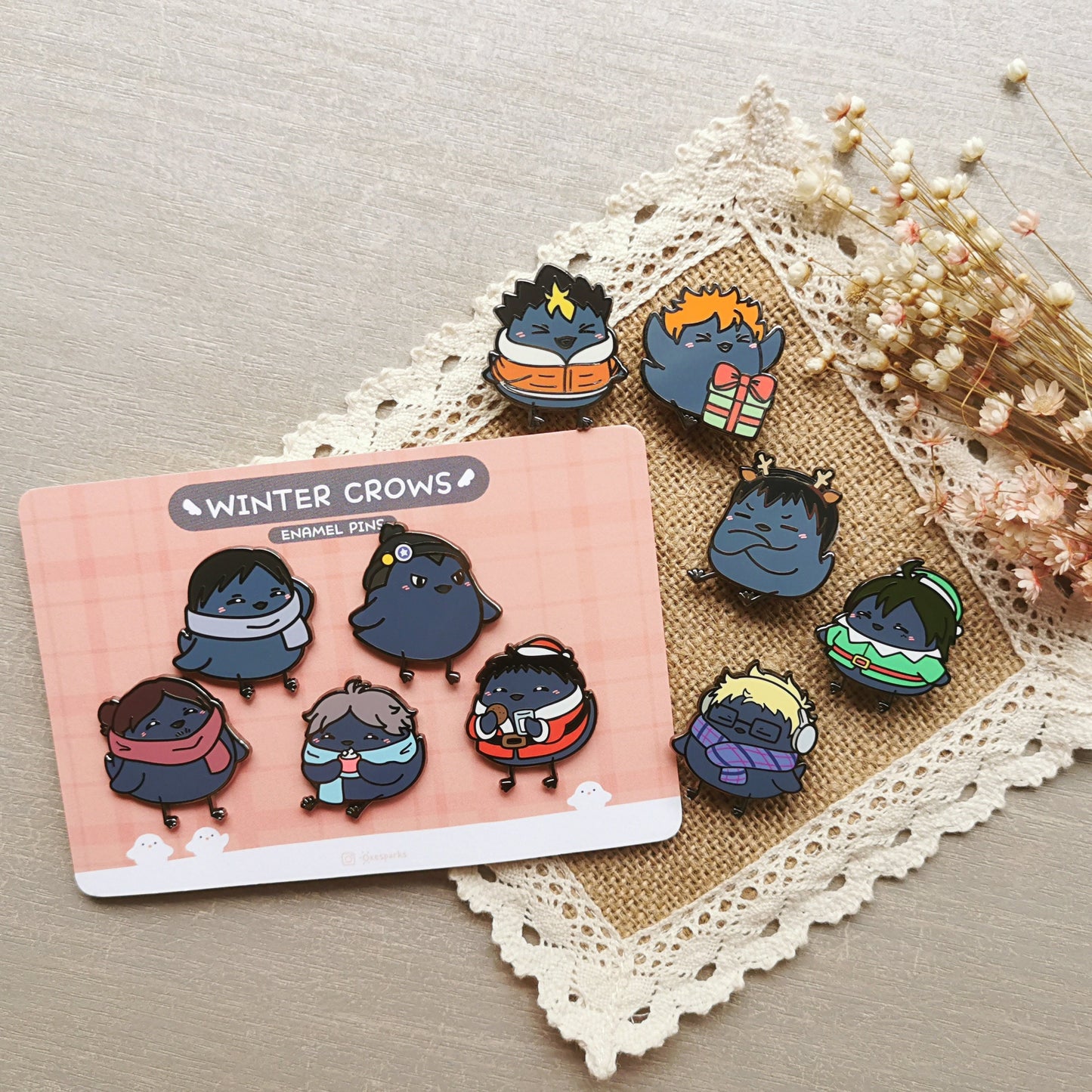 Set of 10 HQ Karasuno Winter Birb Enamel Pins