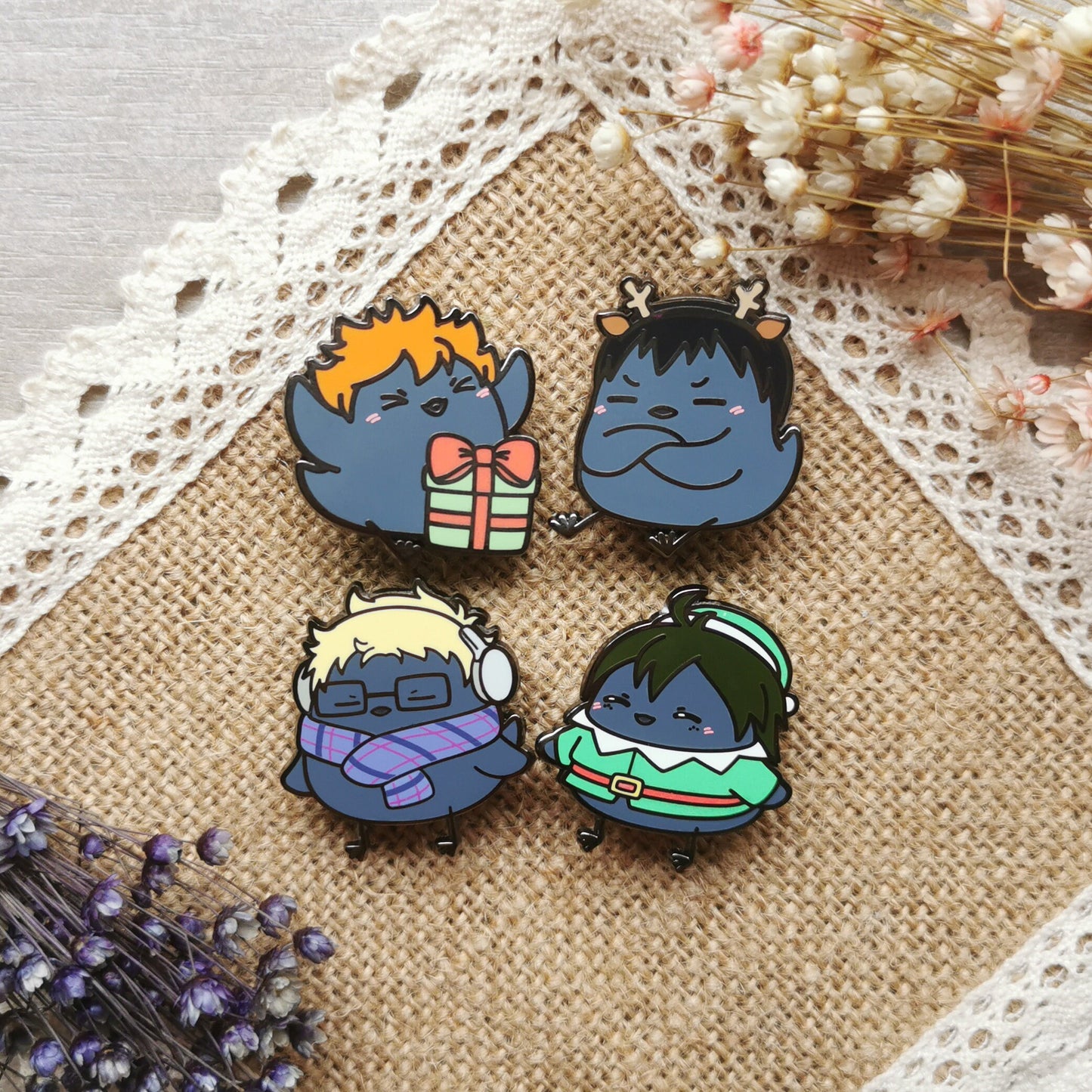 Set of 10 HQ Karasuno Winter Birb Enamel Pins