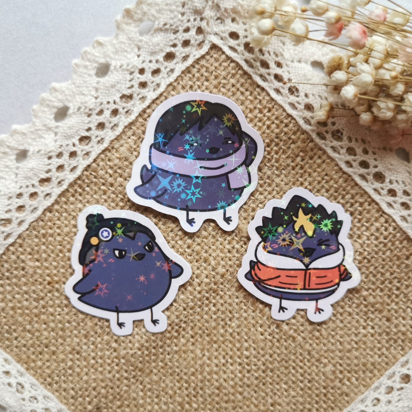HQ Karasuno Winter Birb Holographic Stickers
