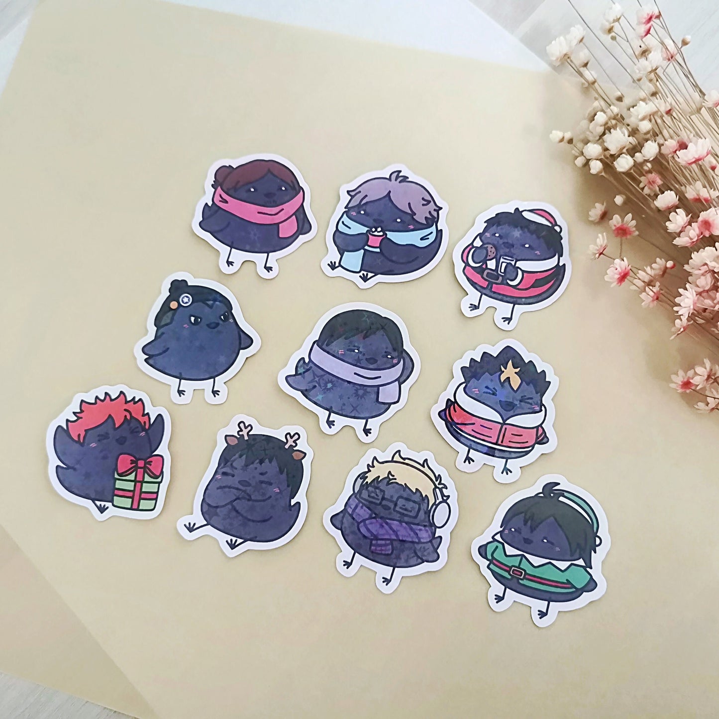 HQ Karasuno Winter Birb Holographic Stickers