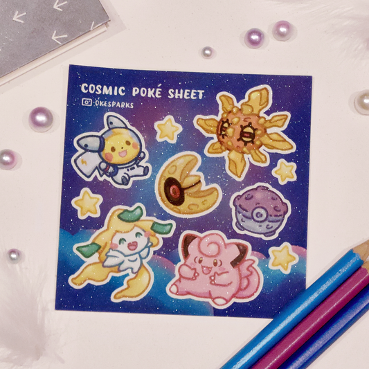 Cosmic Pocket Friends Glitter Sticker Sheet