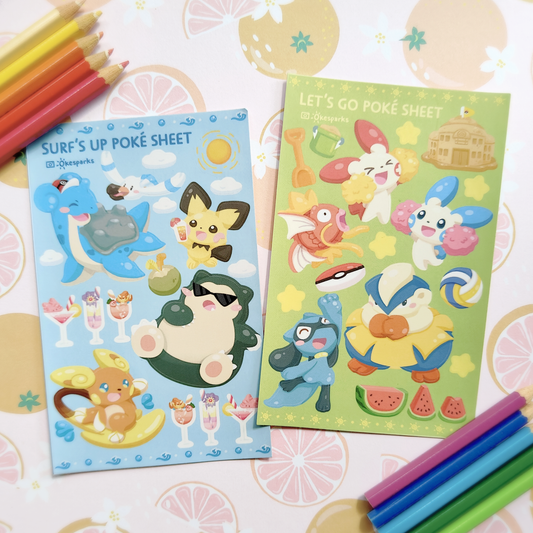 Surf's Up & Let's Go Poke Sticker Sheets