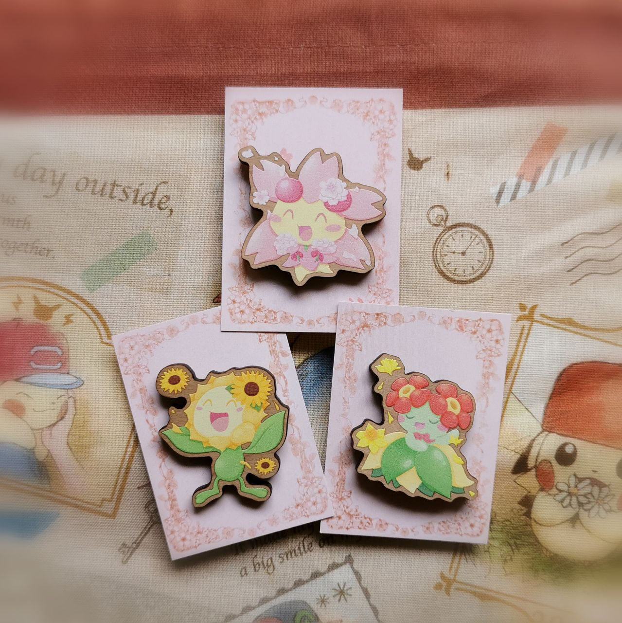 Spring Pokemon Wooden Pins