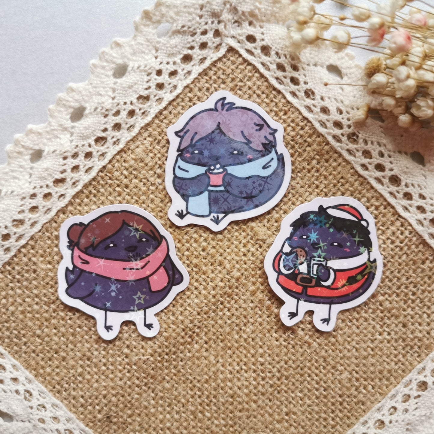 HQ Karasuno Winter Birb Holographic Stickers