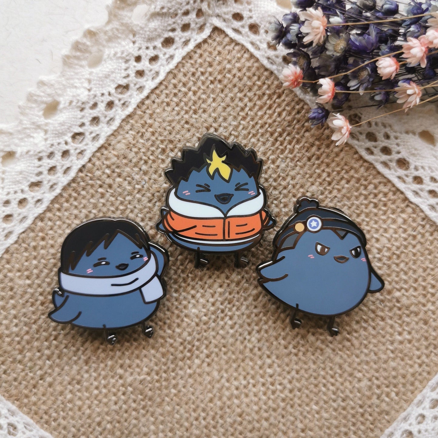 Set of 10 HQ Karasuno Winter Birb Enamel Pins